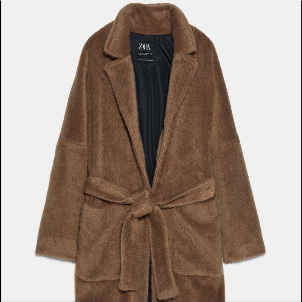Zara Faux Fur Belted Side Slit Trench NWOT XL - Picture 6 of 16